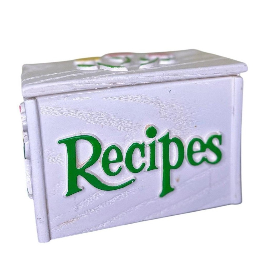 Cottagecore Vintage FTD Recipe Box Faux Wood Grain Floral Keepsake Organizer